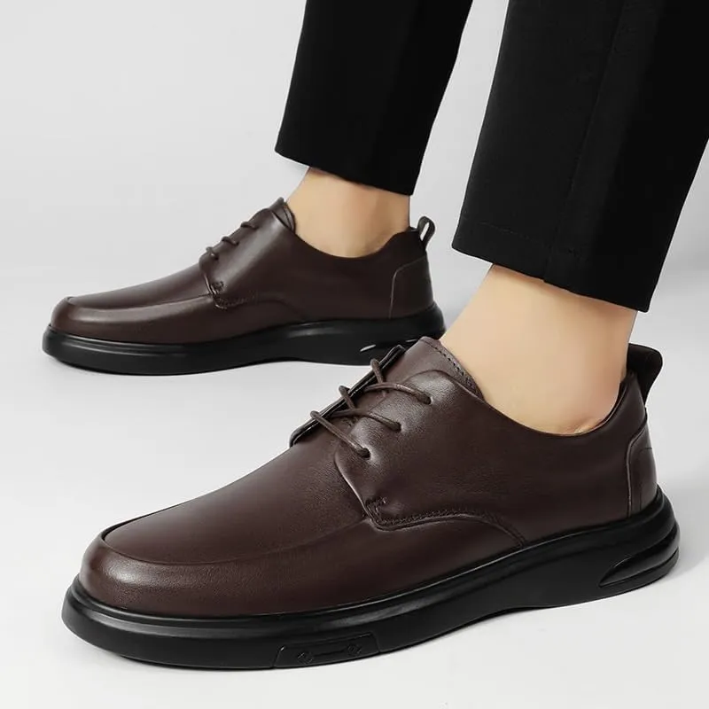 Men's Genuine Leather Dress Shoes Mens Fashion Classic Pointed Toe Lace Up Low Oxfords Shoes