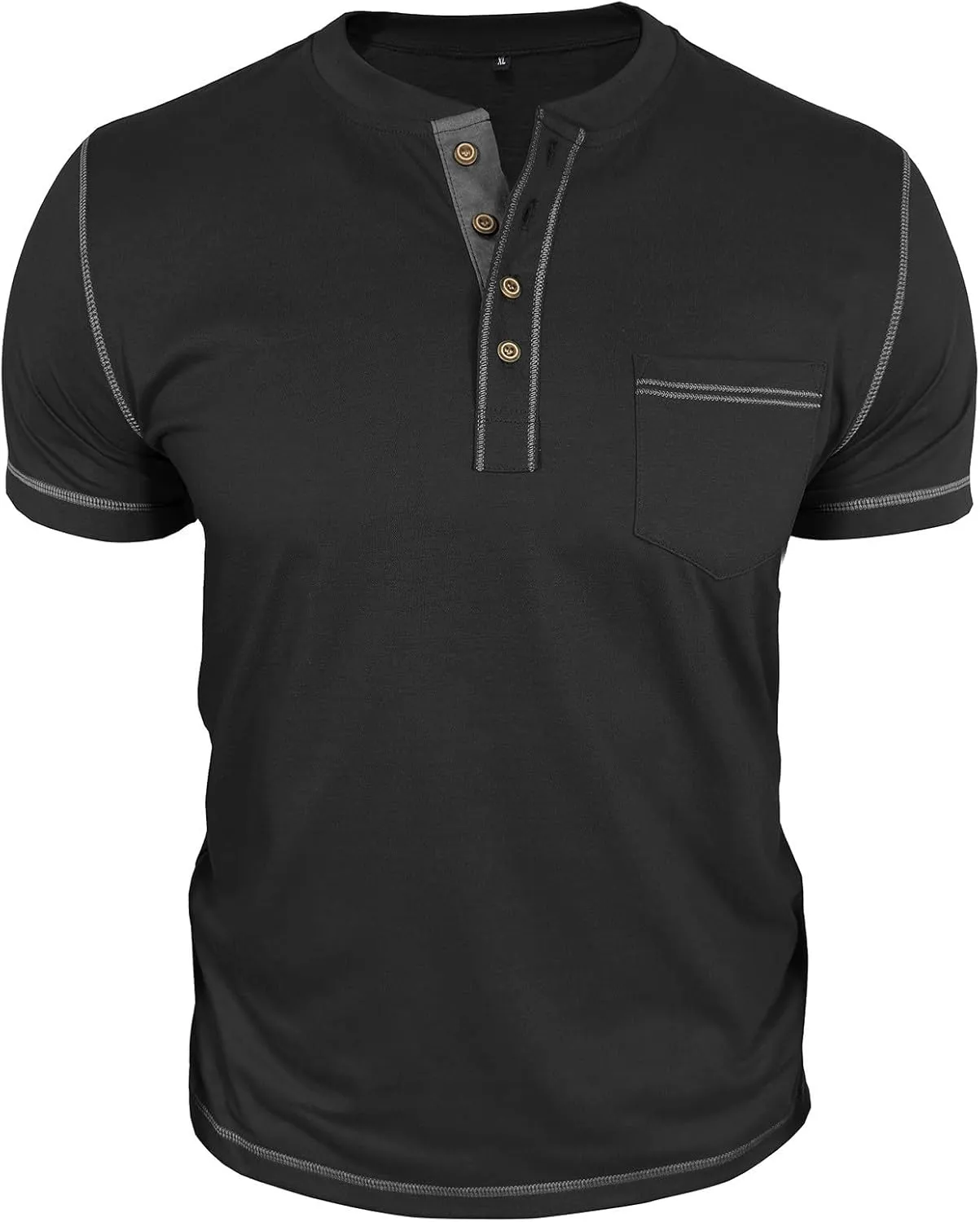 Men's Henley Shirt Soft Cotton Short Sleeve Stretchy Muscle Fit T Shirts Classic Band Collar Button Down Tee Tops