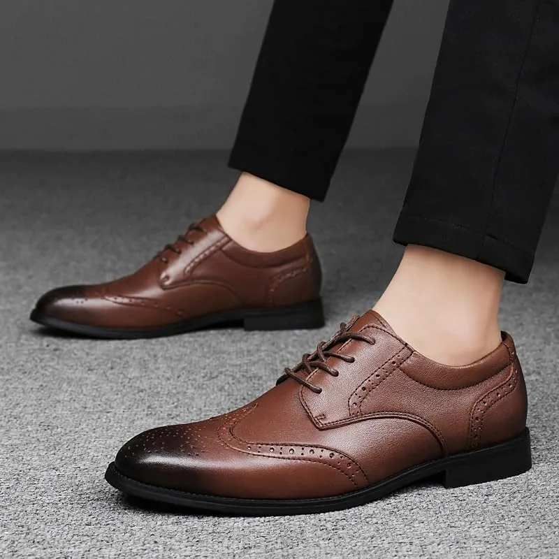 Men's Lace-up Casual Comfortable Walking Oxfords Shoes Men Classic Genuine Leather Low Dress Shoes