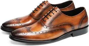 Men's Lace-Up Leather Dress Shoes Waterproof Business Oxfords for Wedding Office