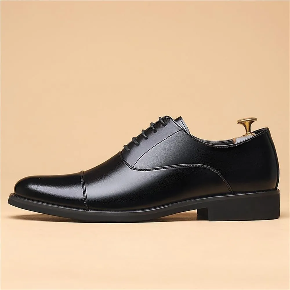 Mens Leather Dress Shoes Pointed Toe Oxford Shoes British Style Business Casual Shoes Groom Wedding Shoes Formal Shoes Men Cowhide Shoes(Black,8)