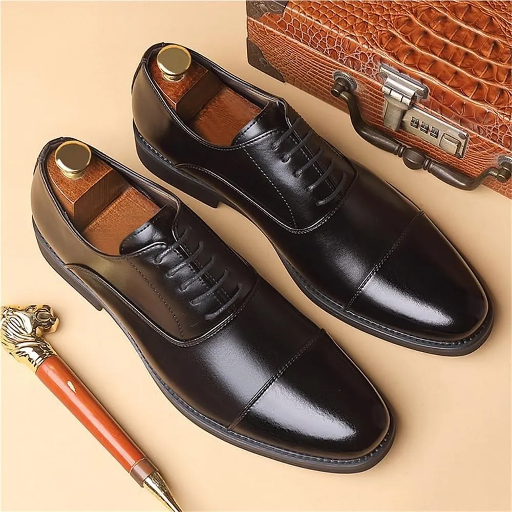 Mens Leather Dress Shoes Pointed Toe Oxford Shoes British Style Business Casual Shoes Groom Wedding Shoes Formal Shoes Men Cowhide Shoes(Black,8)