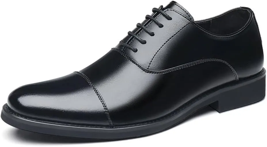 Mens Leather Dress Shoes Pointed Toe Oxford Shoes British Style Business Casual Shoes Groom Wedding Shoes Formal Shoes Men Cowhide Shoes(Black,8)