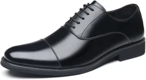 Mens Leather Dress Shoes Pointed Toe Oxford Shoes British Style Business Casual Shoes Groom Wedding Shoes Formal Shoes Men Cowhide Shoes(Black,8)