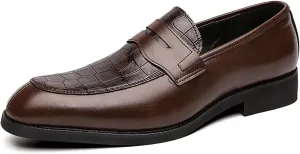 Men's Leather Printed Slip-On Dress Oxford Shoes Comfortable Round Toe Formal Business Loafers Moccasins Shoes for Men