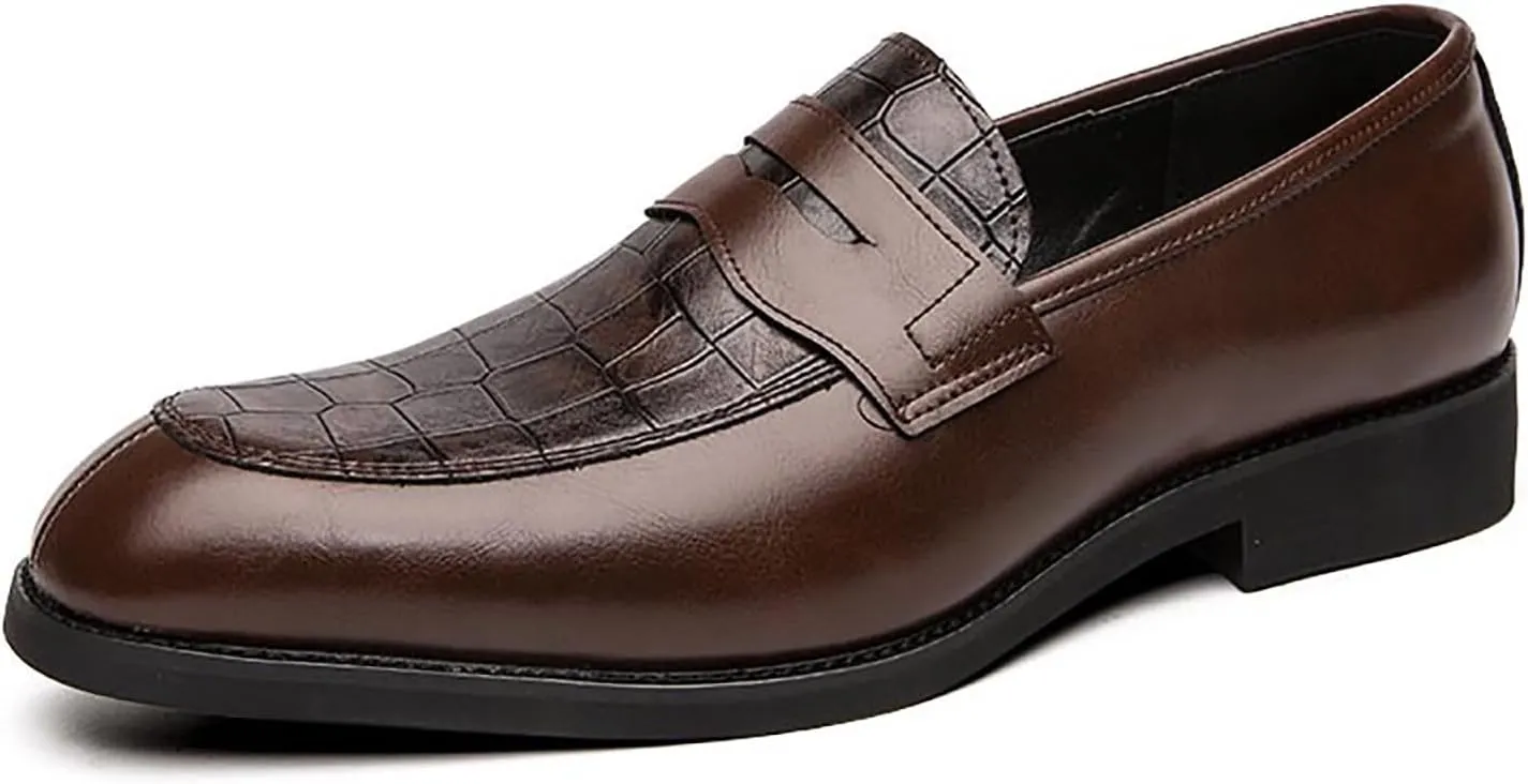 Men's Leather Printed Slip-On Dress Oxford Shoes Comfortable Round Toe Formal Business Loafers Moccasins Shoes for Men