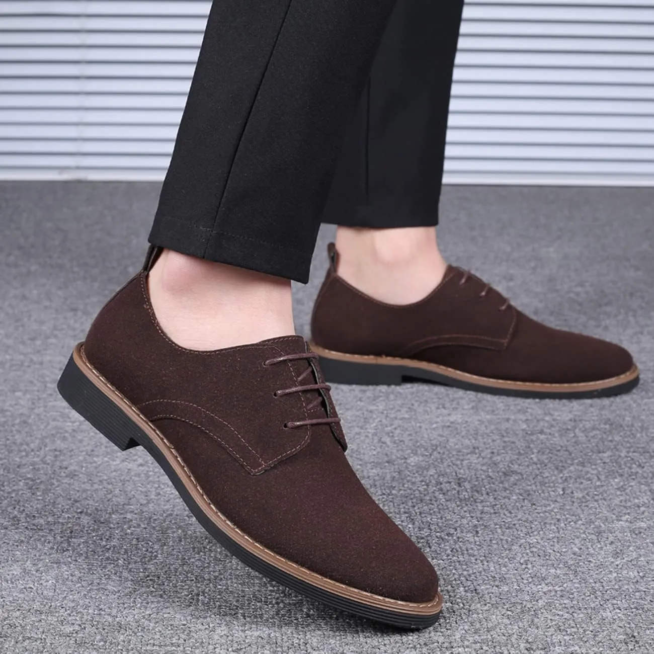 Men's Oxford Dress Shoes Classic Lace Up Casual Suede Leather Low-Top British Business Breathable Formal
