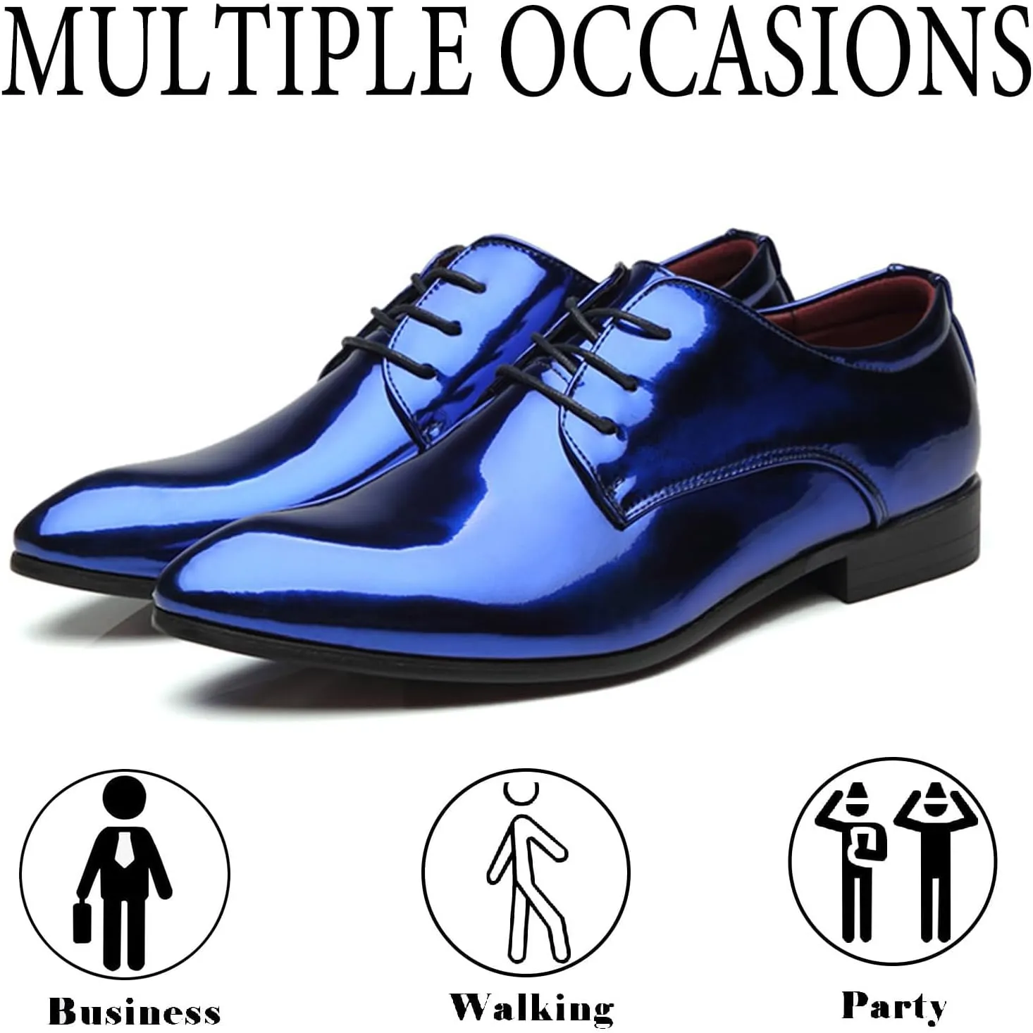 Men's Patent Leather Fashion Lace Up Low Heel Oxford Shoes Shiny Luxury Classic Pointed Toe Low Top Formal Derby Shoes Prom Party Casual Business Tuxedo Dress Shoes