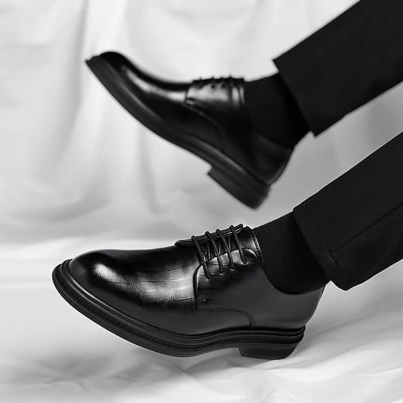 Mens Pointed Toe Groom Wedding British Style Breathable Oxford Leather Shoes Business Formal Suit