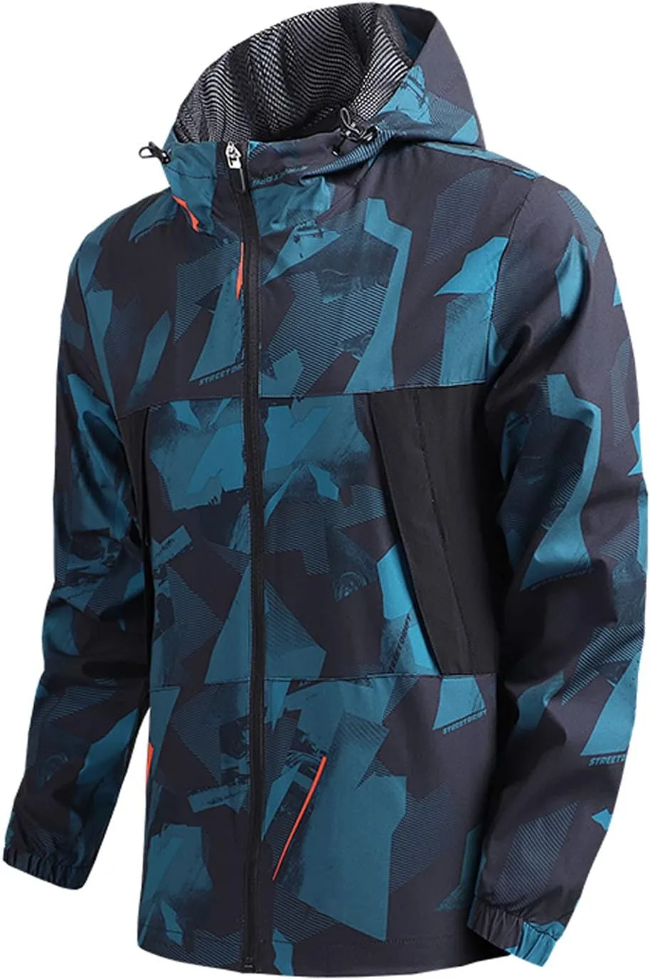 Men's Rain Jacket Waterproof Breathable Camo Hooded Windbreaker Jacket Men's Outdoor Sports Jackets Lightweight Coat