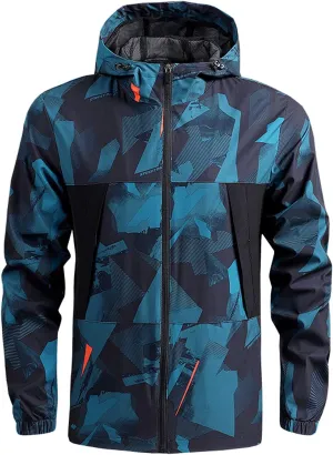 Men's Rain Jacket Waterproof Breathable Camo Hooded Windbreaker Jacket Men's Outdoor Sports Jackets Lightweight Coat