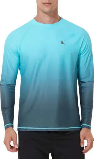 Mens Rash Guard UPF 50  Swim Shirts UV Sun Protection T-Shirt Quick Dry Long Sleeve Beach Shirts for Fishing