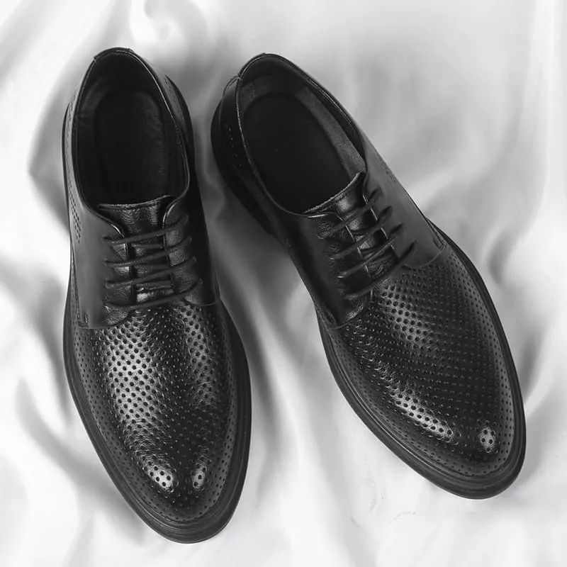 Men's Summer Breathable Leather Shoes Classic Lace-up Dress Shoes Mens Genuine Leather Low Oxford