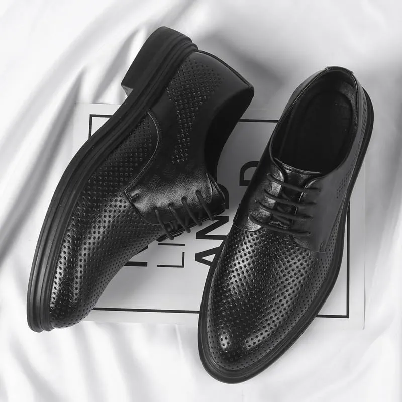 Men's Summer Breathable Leather Shoes Classic Lace-up Dress Shoes Mens Genuine Leather Low Oxford