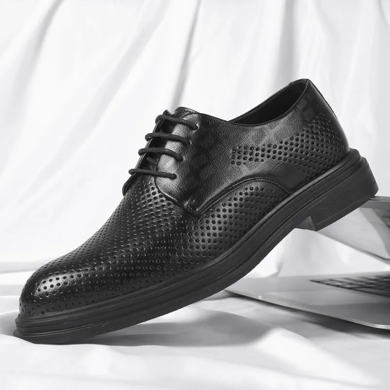 Men's Summer Breathable Leather Shoes Classic Lace-up Dress Shoes Mens Genuine Leather Low Oxford