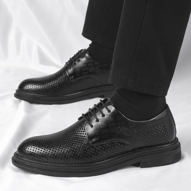 Men's Summer Breathable Leather Shoes Classic Lace-up Dress Shoes Mens Genuine Leather Low Oxford