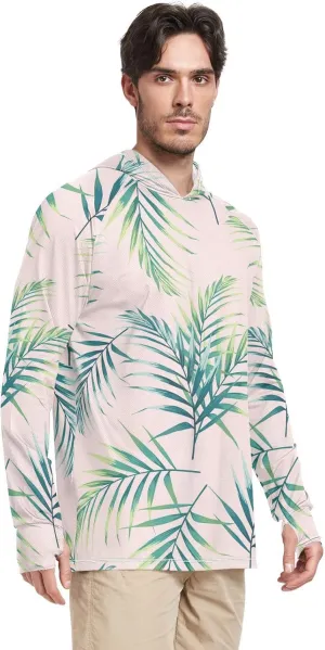 Men's Sun Protection Hoodie Long Sleeve Tropical Leaves Mens Sun Shirts UPF 50 Cooling Hoodies Rash Guard UV Shirts