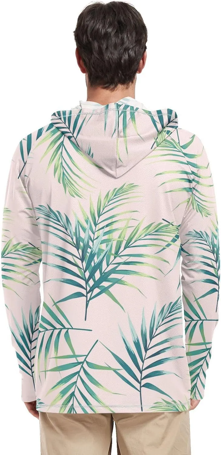Men's Sun Protection Hoodie Long Sleeve Tropical Leaves Mens Sun Shirts UPF 50 Cooling Hoodies Rash Guard UV Shirts