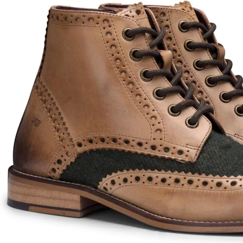Mens Tan Leather Classic Retro Smart Oxford Formal Laced Vintage Ankle Boots