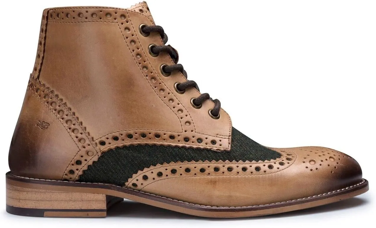 Mens Tan Leather Classic Retro Smart Oxford Formal Laced Vintage Ankle Boots
