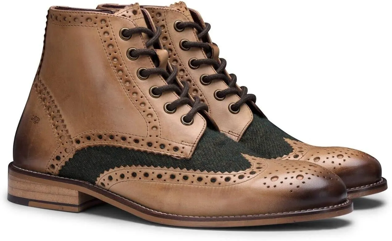 Mens Tan Leather Classic Retro Smart Oxford Formal Laced Vintage Ankle Boots