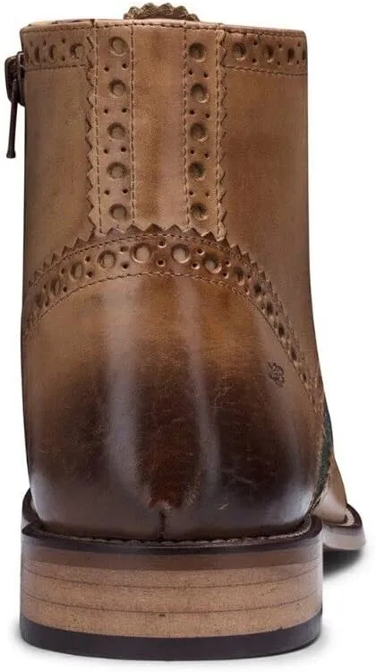 Mens Tan Leather Classic Retro Smart Oxford Formal Laced Vintage Ankle Boots