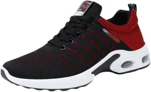 Men's Trendy Woven Knit Breathable Running Shoes, Comfy Non Slip Lace Up Soft Sole Sneakers for Men's Outdoor Activities