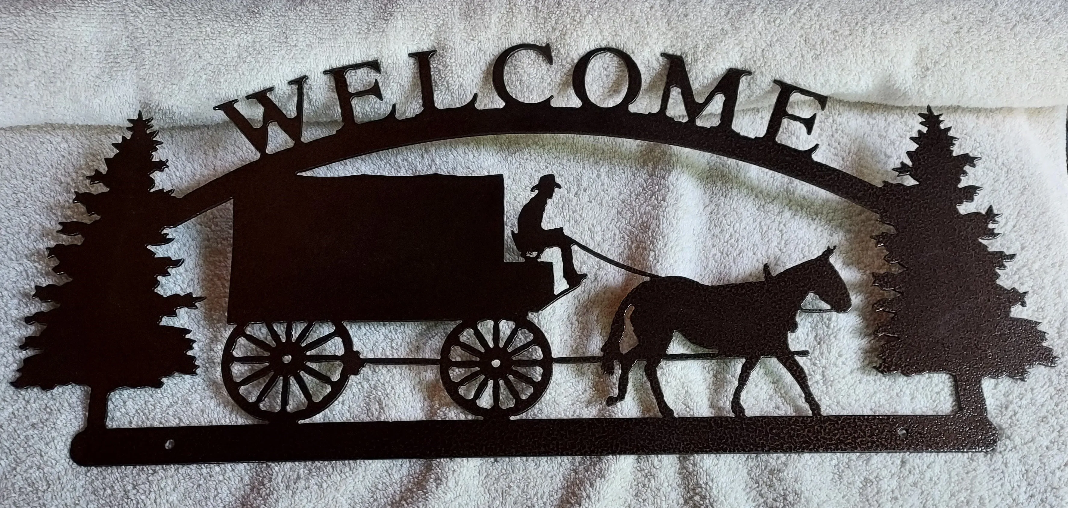 Metal - Welcome Sign Mule & Wagon
