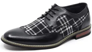 Metrocharm Alex-06 Men's Plaid Lace Up Wing Tip Classic Oxford Dress Shoes