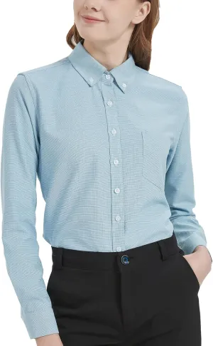 MGWDT Button Down Shirt Women Long Sleeve Blouse Oxford Shirt Classic-Fit Cotton Tops Wrinkle Resistant (2XS-3XL)