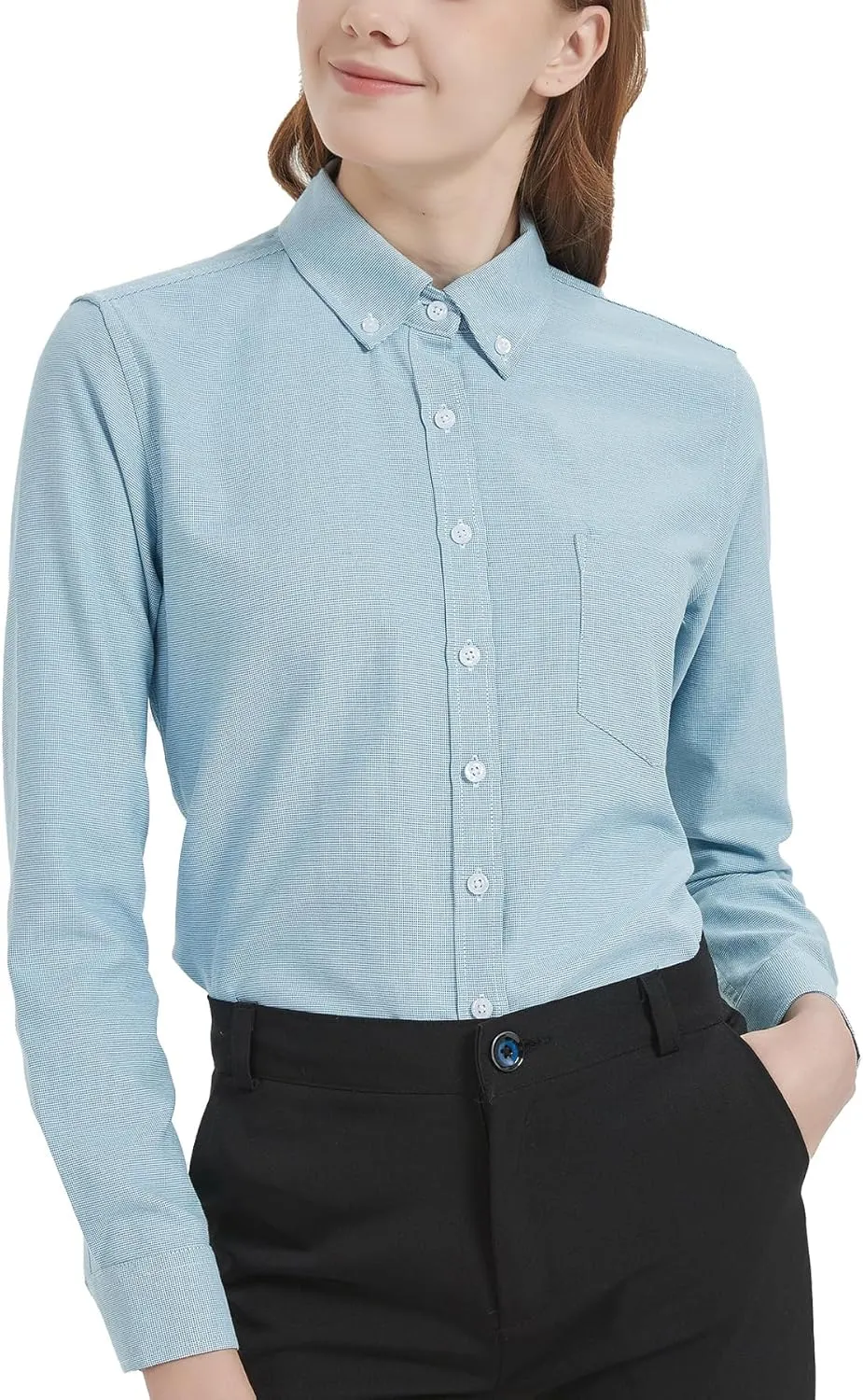 MGWDT Button Down Shirt Women Long Sleeve Blouse Oxford Shirt Classic-Fit Cotton Tops Wrinkle Resistant (2XS-3XL)