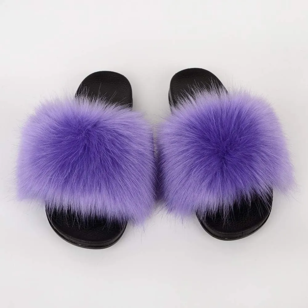MH Bailment Womens Furry Fluffy Slippers Faux Fur House Slippers Open Toe Fuzzy Slides Soft Flat Slip On Sandals for Indoor Outdoor
