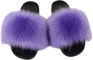 MH Bailment Womens Furry Fluffy Slippers Faux Fur House Slippers Open Toe Fuzzy Slides Soft Flat Slip On Sandals for Indoor Outdoor