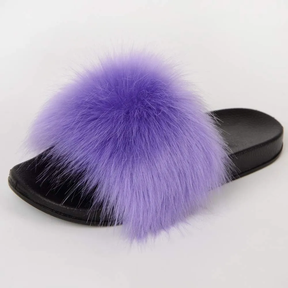 MH Bailment Womens Furry Fluffy Slippers Faux Fur House Slippers Open Toe Fuzzy Slides Soft Flat Slip On Sandals for Indoor Outdoor