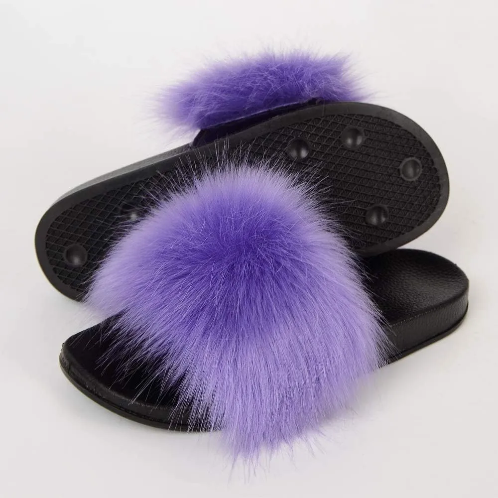 MH Bailment Womens Furry Fluffy Slippers Faux Fur House Slippers Open Toe Fuzzy Slides Soft Flat Slip On Sandals for Indoor Outdoor