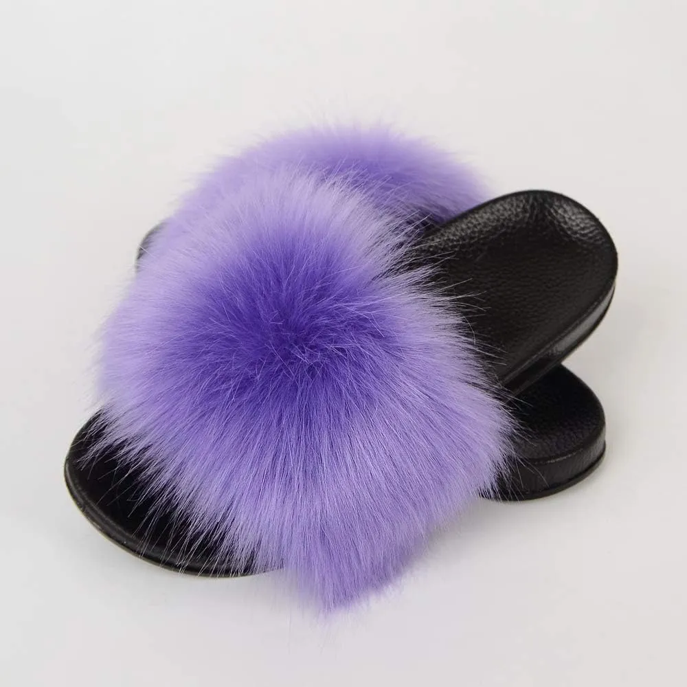 MH Bailment Womens Furry Fluffy Slippers Faux Fur House Slippers Open Toe Fuzzy Slides Soft Flat Slip On Sandals for Indoor Outdoor