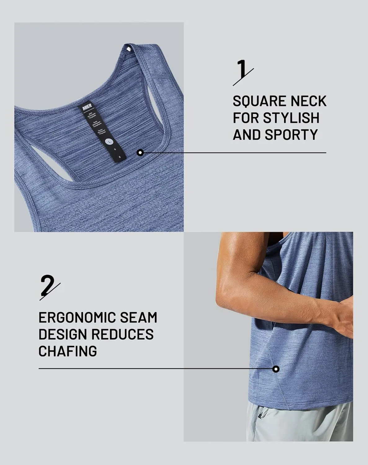 MIER Men's Sleeveless Workout Shirts Quick Dry Swim Athletic Gym Running Muscle Beach Tank Tops for Men