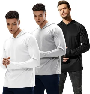 MIER Men's UPF 50  Sun Protection Hoodie Long Sleeve SPF Fishing Hiking Thumbhole Hooded Shirts Quick Dry, 3 Pack
