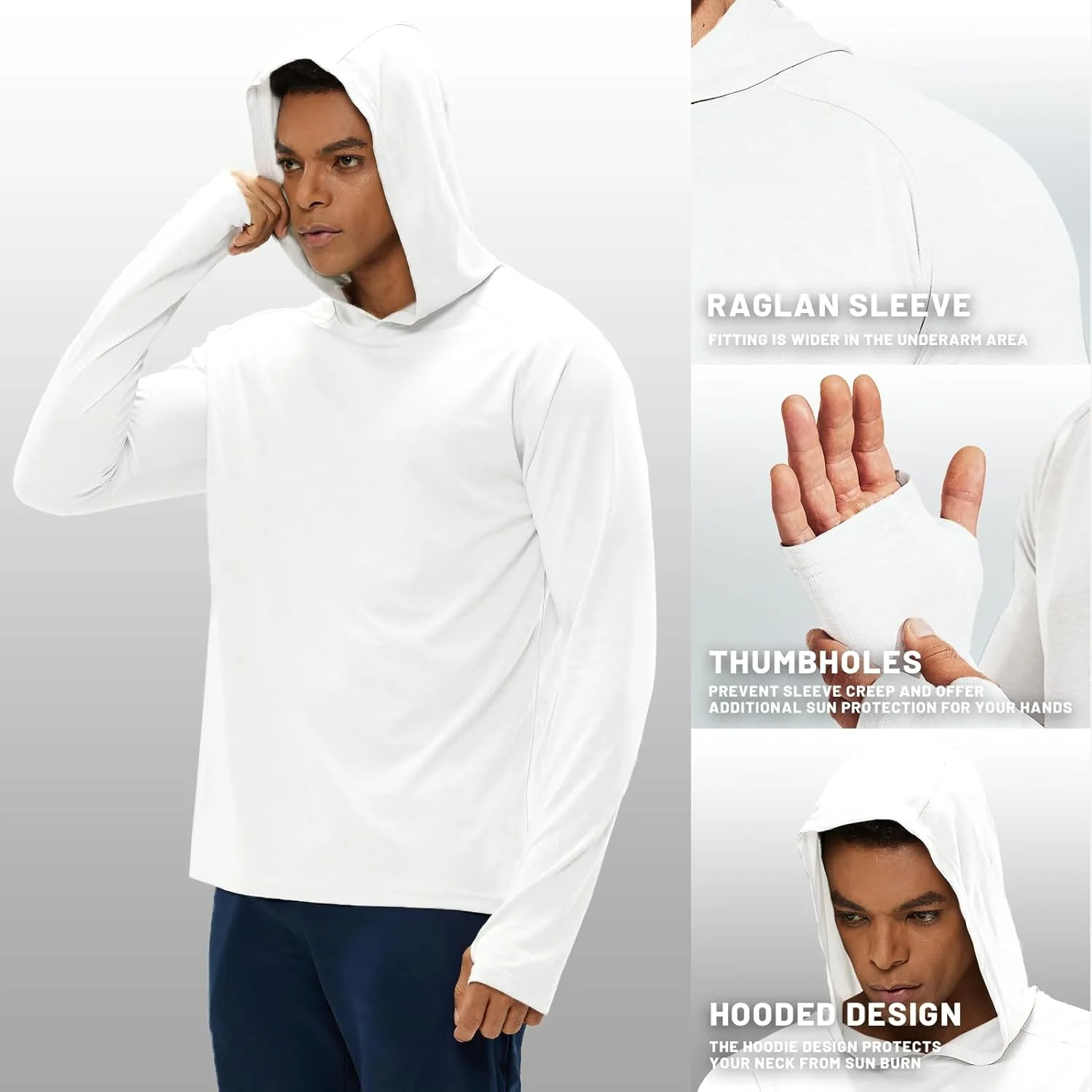 MIER Men's UPF 50  Sun Protection Hoodie Long Sleeve SPF Fishing Hiking Thumbhole Hooded Shirts Quick Dry, 3 Pack