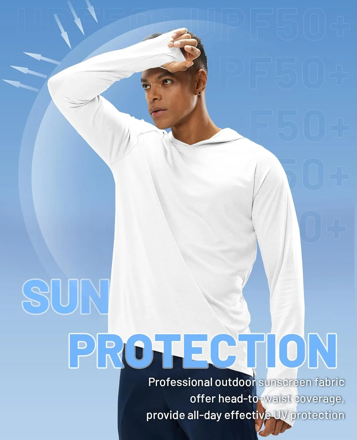 MIER Men's UPF 50  Sun Protection Hoodie Long Sleeve SPF Fishing Hiking Thumbhole Hooded Shirts Quick Dry, 3 Pack