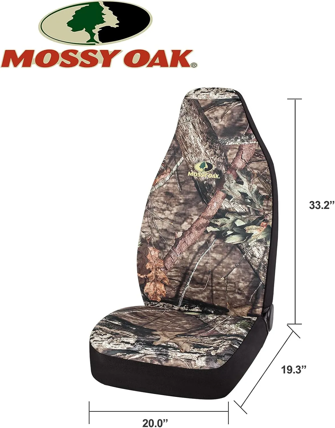 Mossy Oak Full Camo Seat Covers High Back - Made with Rip-Stop Oxford Fabric, Airbag Compatible, Universial Fit Most Bucket Seats - Official Licensed Product