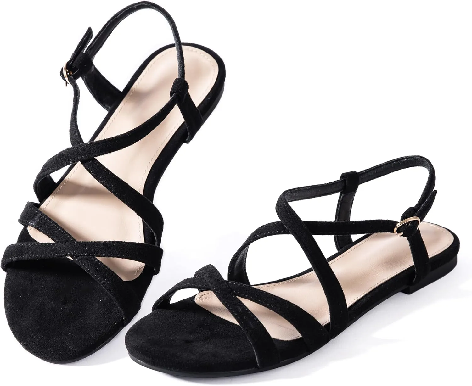 Mtzyoa Women Flat Sandals Summer Gladiator Adjustable Ankle Strappy Dressy Cross Vacation Comfort Cushioning Leather Non-Slip Casual Party Trendy