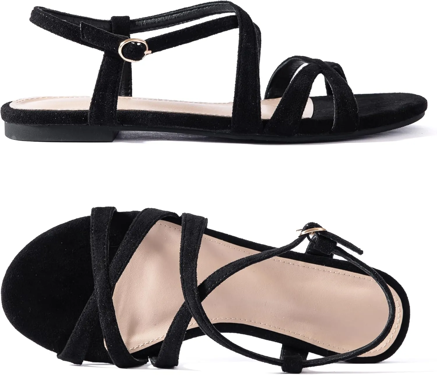 Mtzyoa Women Flat Sandals Summer Gladiator Adjustable Ankle Strappy Dressy Cross Vacation Comfort Cushioning Leather Non-Slip Casual Party Trendy
