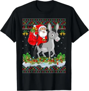 Mule Xmas Pajamas Ugly Santa Riding Mule Christmas T-Shirt