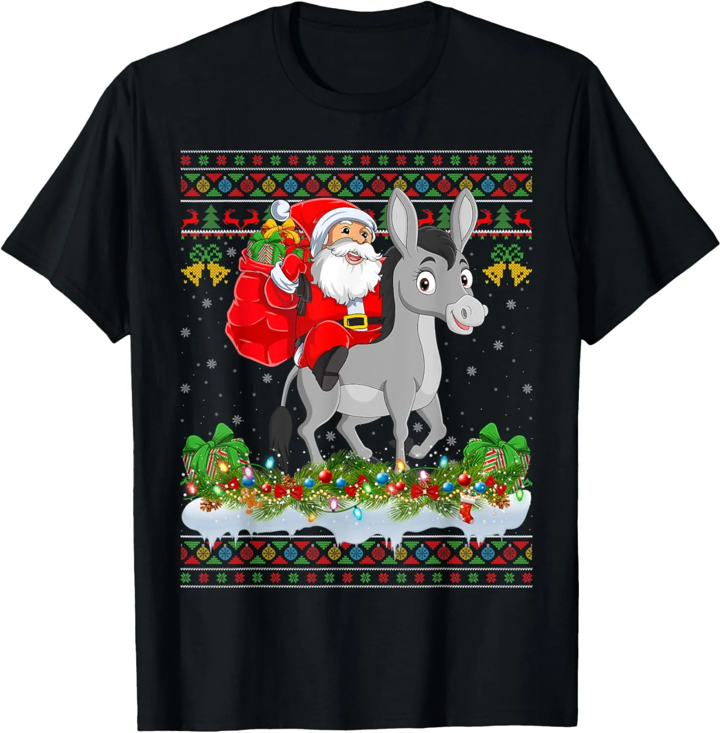 Mule Xmas Pajamas Ugly Santa Riding Mule Christmas T-Shirt