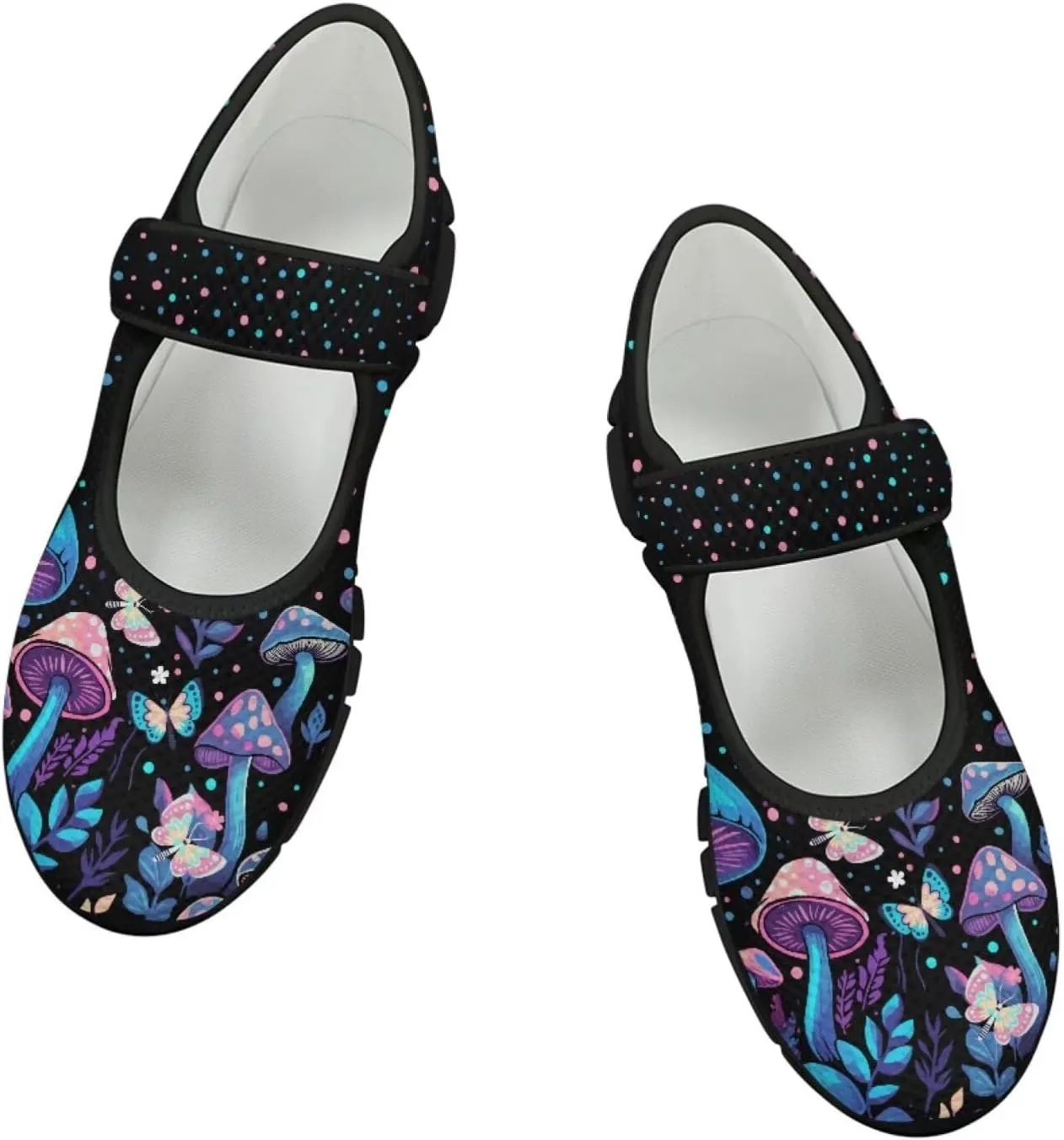 Mushroom Pattern Flat Casual Womens Shoes Breathable Slip On Adjustable Soft Diabetic Shoes for Neuropathy Comfort All Day Wear