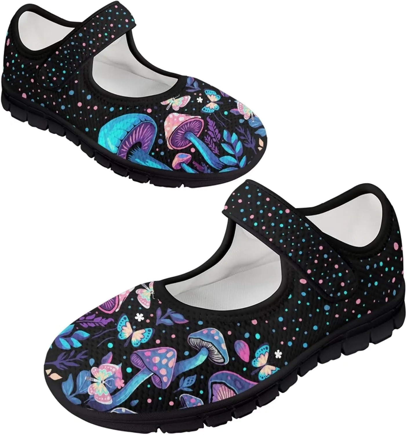 Mushroom Pattern Flat Casual Womens Shoes Breathable Slip On Adjustable Soft Diabetic Shoes for Neuropathy Comfort All Day Wear