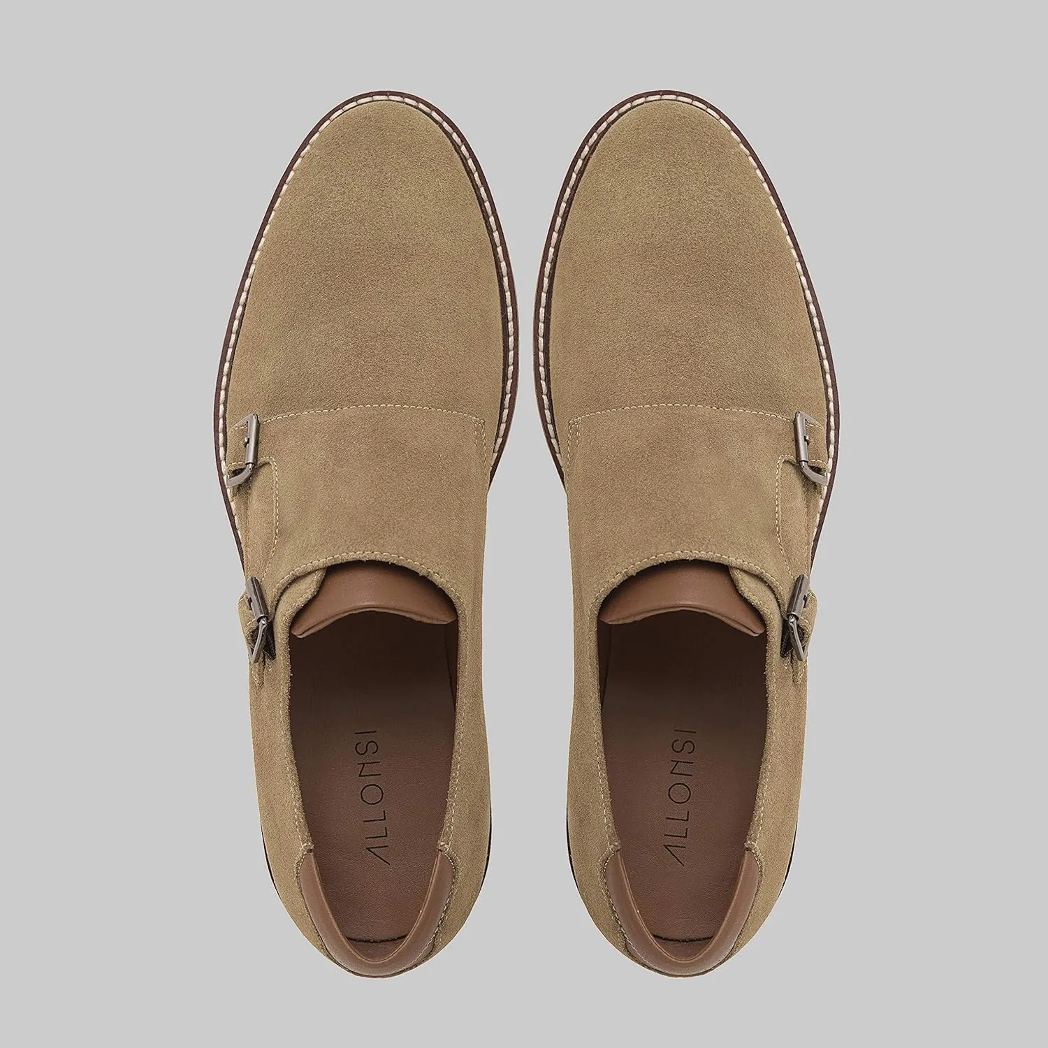 Neil | Genuine Leather Suede Dress Shoes | Luxury Mens Monk Strap Shoes | Handcrafted Trendy Casual Shoes | Lightweight EVA Sole | Plain Toe