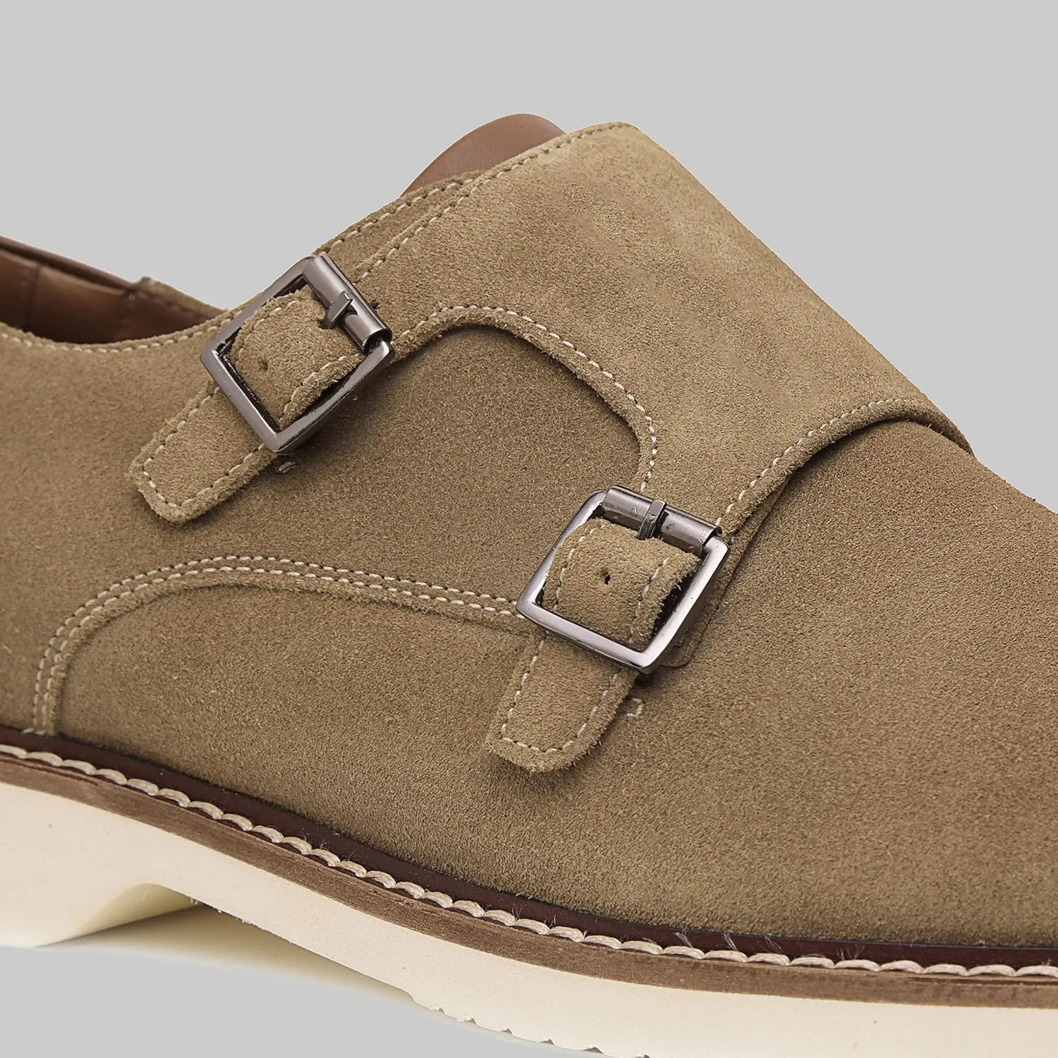 Neil | Genuine Leather Suede Dress Shoes | Luxury Mens Monk Strap Shoes | Handcrafted Trendy Casual Shoes | Lightweight EVA Sole | Plain Toe