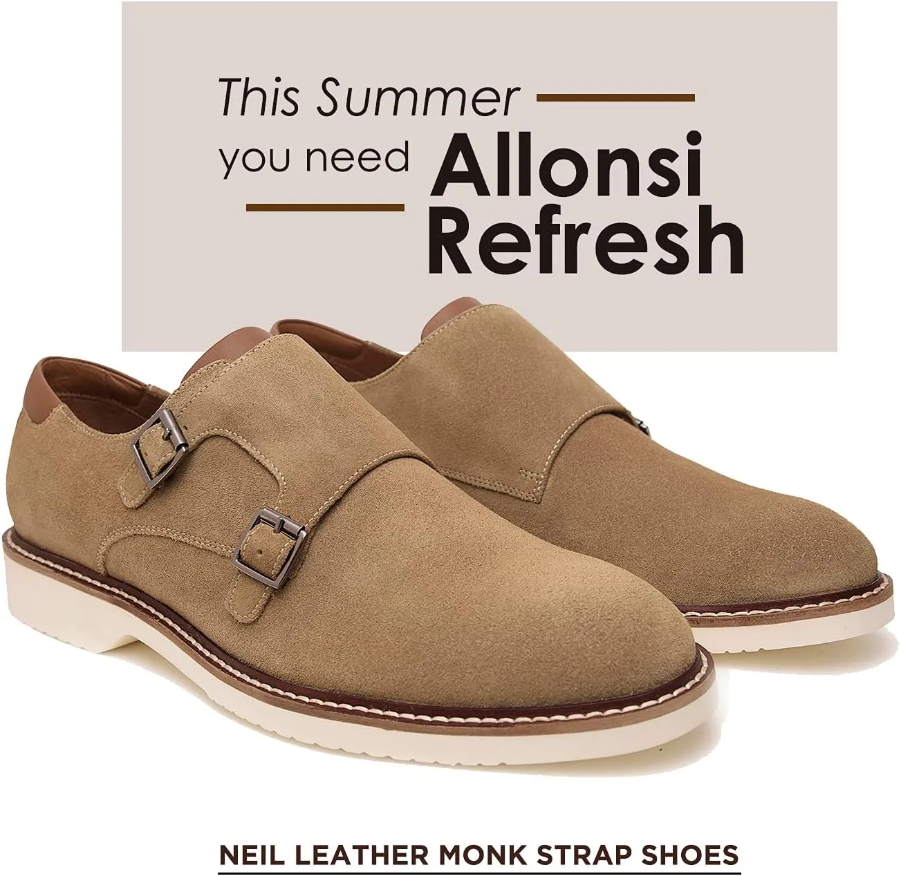 Neil | Genuine Leather Suede Dress Shoes | Luxury Mens Monk Strap Shoes | Handcrafted Trendy Casual Shoes | Lightweight EVA Sole | Plain Toe